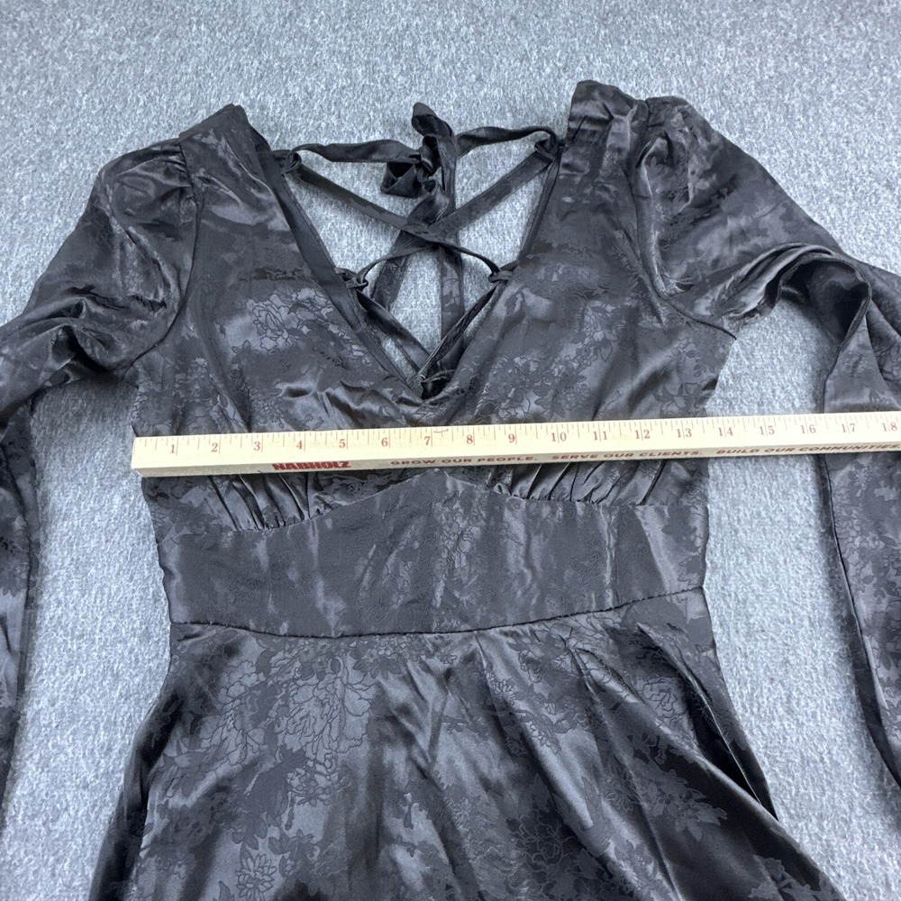 Allison & Kelly Dress Womens Small Black Puff‎ Sleeve Corset Tie Silk Event New - Picture 5 of 13